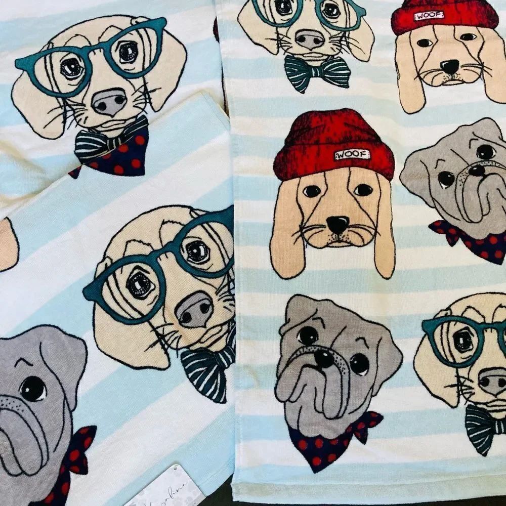 Preppy Dogs 4-pc Dog Print Bath Towels Set - Picture 2 of 3